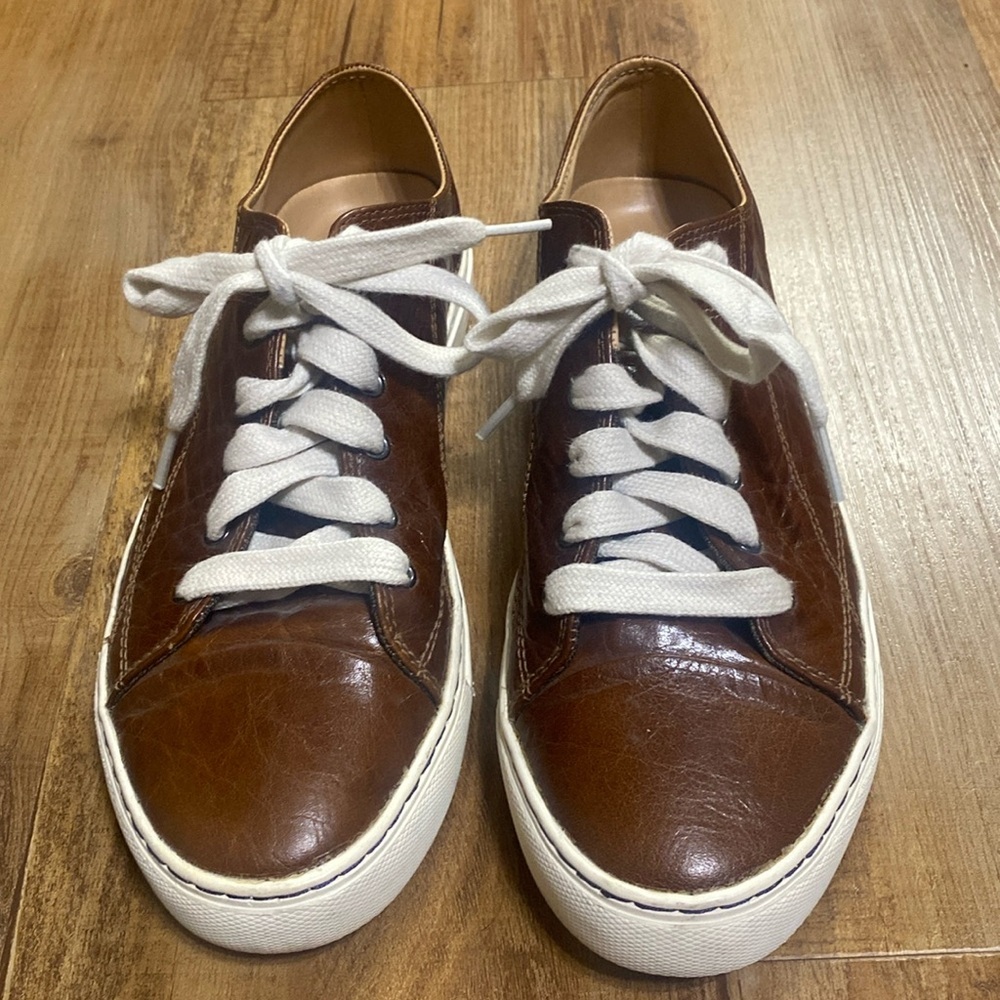P.F. FLYERS brown leather lace up unisex sneakers size women’s 10.5, men’s 9